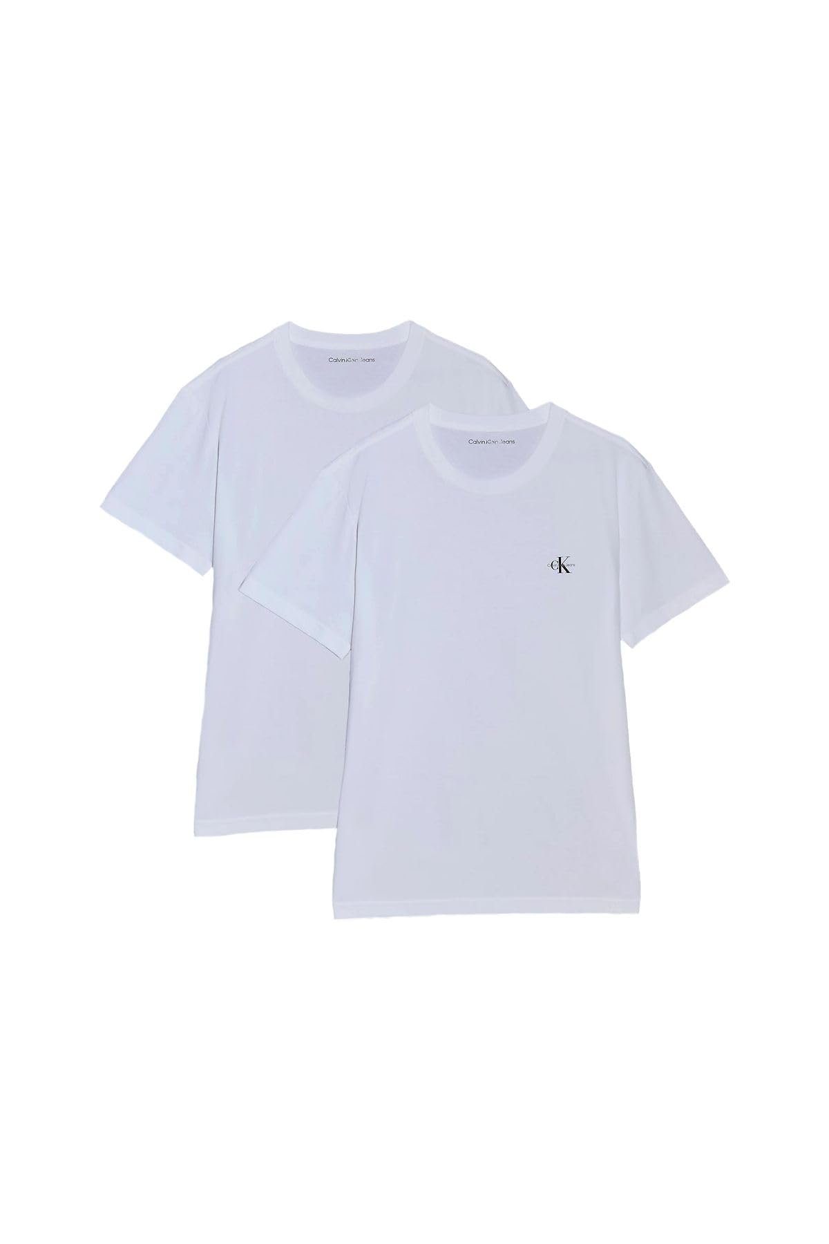 Calvin Klein Men's 2 Pack Monologo Short Sleeve Round Neck T-Shirts, White (Bright White/Bright White), XL