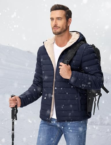 Cotrasen Mens Puffer Jacket Sherpa Lined Water Resistant Hooded Full Zip Mid-Weight Warm Insulated Winter Coat2