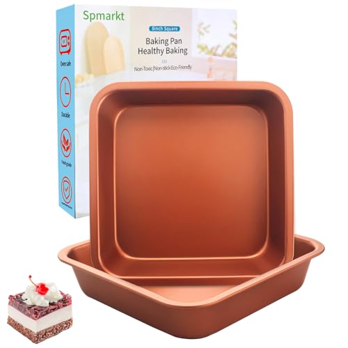 Spmarkt 2-Pack 8 Inch Square Cake Pan, 8X8 Baking Pan, Cornbread Square Baking Pan, Nonstick Carbon Steel Square Brownie Pan, Bpa Free, Easy To Clean — Champagne Gold