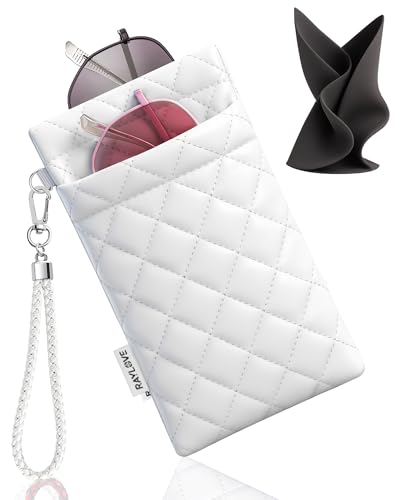 RayLove Double Eyeglass Case Glasses Case Soft with Carrying Strap Leather Eyeglasses Pouch Sunglasses Case For Women Men