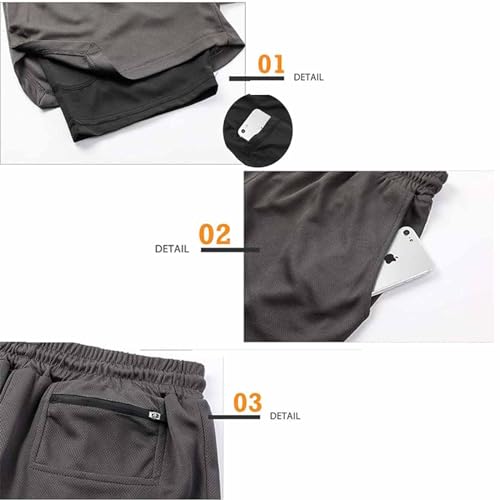 QINFEN YUNDOU Pantalón Corto para Hombre,Pantalones Cortos Deportivos para Correr 2 en 1, Hombre Shorts Deportivos para Correr - imagen 4