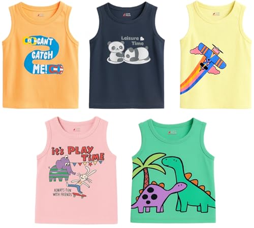 Image of Lush Plush Baby Boys & Baby Girl Relaxed Fit Colour Printed Cotton Vest | Ganji | Banian | Baniyan | Kids Sando for Infant Newborn Toddler
