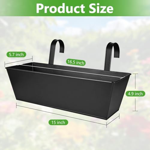 Hanging Planter 3 Pack, 16.5 Inch Metal Railing Planter, Wall Planter for Railing Fence Balcony Garden with Detachable Hooks - 3