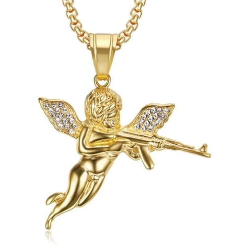 Colliers pendentif Ange Cupidon AK47 chaîne hiphop pour homme et femme tendance