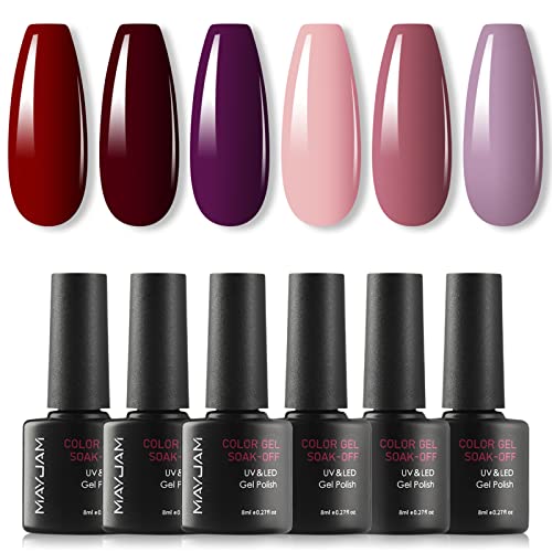MAYJAM 8ML Gel Nail Polish Set - 6 Colors Red Purple Pink Nail Gel Polish for Nail Art Manicure Starter Kit