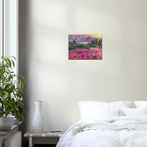 Champs de fleurs lilas tableau encadré pour mur blanc vide - 4