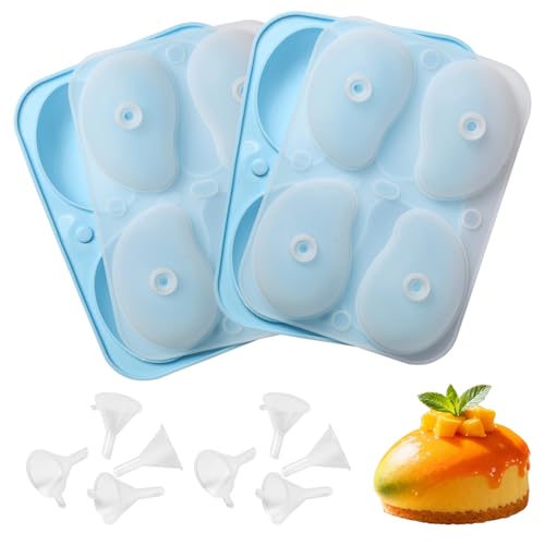 2 Pack 3D Mango Silicone Mold - 8 Cavity Fruit Pudding Mold for Homemade Cake Jelly Mousse Perfect for Home Kitchen Family Gatherings & Holiday Baking DIY Projects - Includes 8 Bonus Funnels