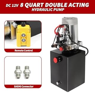 Nakkaa 12V DC Hydraulic Power Device 8 Quart Double Acting Hydraulic Dump Trailer Pump for Lifting and Lowering Dump Trailer Trucks