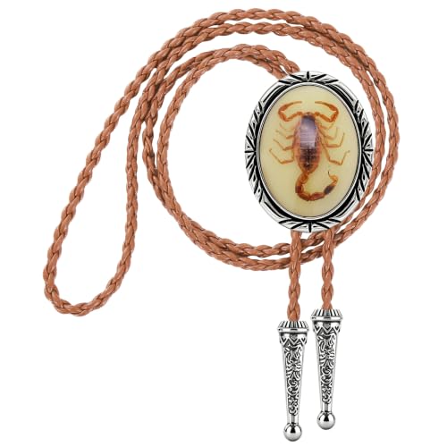 Image of Jeilwiy Bolo Tie for Men Western Cowboy Tie Necklace Gold Bolo Tie Leather Necktie Halloween Tie Accessories for Women