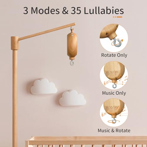 FEISIKE Crib Mobile Motor, Baby Crib Mobile Spinner Nursery Decor Mobile Music Box Volume Control 35 Infant Lullabies New