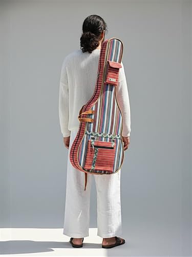 Image of The House of tara Ethnic Handloom Fabric Acoustic Guitar Bag Cover for Men and Women | Modern Guitar Case |100% Cotton Lining | Adjustable Straps | Padded Protection | Zip Pockets | Multicolor