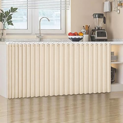 Miniatura 2 de Dsshengds Cortinas Con Riel Deslizante Plegables Multifuncionales Personalizadas, Adecuadas Para Armarios Y Guardarropas-Beige- W70cmxh200cm