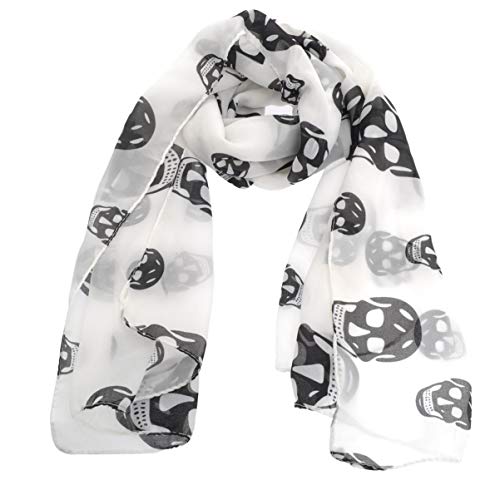 Wakauto Ladies Tulle Skull Pattern Printed Scarf Comfortable Long Style Fashion Soft Scarf Shawl Lady Girl 150 * 50cm