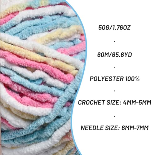 Image of 3 Packs Plush Chenille Chunky Crochet Yarn - Baby Yarn for Crocheting Soft - Velvet Yarns Knitting for Blankets Crafts - Fluffy Amigurumi Yarns 150g / 196.8yds (3 Candy Color)