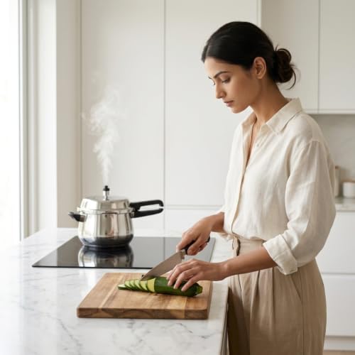 Image of GARUDA NRI Stainless Steel Pressure Cooker with Glass Lid, Handi Shape, Sandwich Bottom, Induction Compatible (5.5 Litres)