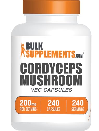 BulkSupplements.com Cordyceps Mushroom Capsules - Cordyceps Extract, Cordyceps Sinensis - Gluten Free, 1 Capsule per Serving (200mg), 240 Veg Capsules (Pack of 1)