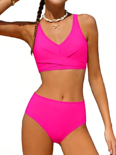 Image of Girls Swimsuit 2 Piece Bikini Set Swimwear Solid Color Bathing Suit 9-16T | Tropical Floral, Criss Cross, for Teen & Preteen