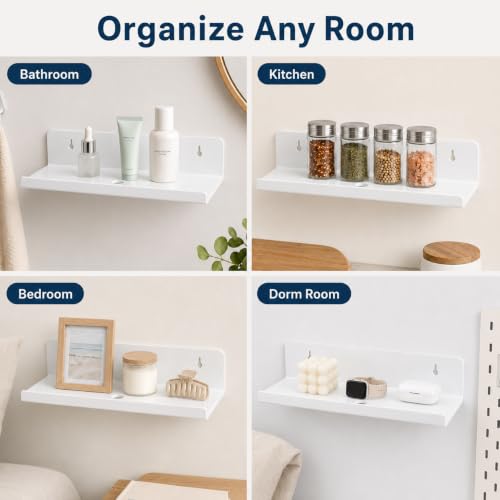 Image of White Acrylic Floating Shelves, No Drill Wall Shelves, 4 Pack | Glossy White Acrylic; 4 Pack Wall Shelves; Adhesive or Screw Mount; No Drill Option; 12 lb Max Load
