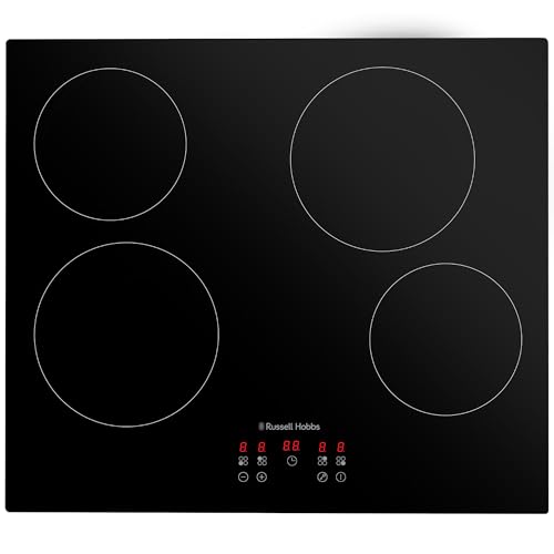 Russell Hobbs Electric Ceramic Hob 59cm Wide with 4 Cooking Zones Electric 9 Power Levels Touch Control & Easy Clean Safety Cut Off Timer & LED Display Child Lock RH60EH413B