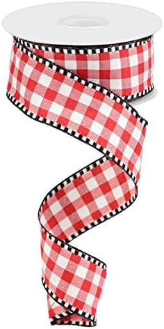 Gingham Check Wired Edge Ribbon - 10 Yards (Red, White, 1.5 Inch)