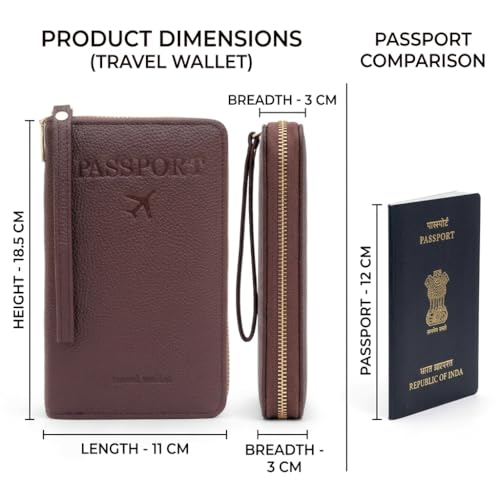 Image of Mensch Faux Leather Travel Passport Holder, RFID Blocking Premium Travel Document Organiser with Secure Zipper Closure Passport Cover & Travel Accessories for Men & Women (D.Brown)