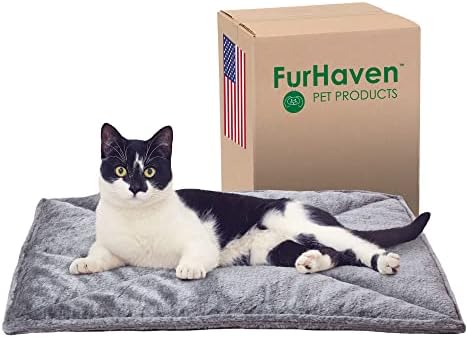 Furhaven Small Cat Bed ThermaNAP Quilted Faux Fur Self-Warming Pad, Washable - Gray, Small