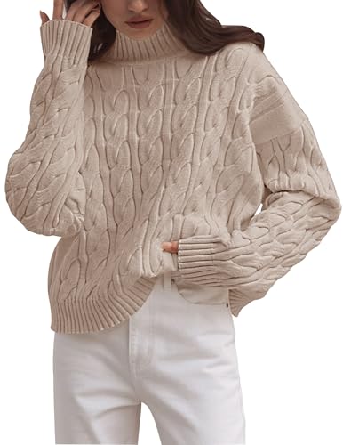 ZESICA Women's Sweaters 2025 Fall Winter Long Sleeve Mock Neck Solid Color Casual Loose Chunky Pullover Sweater Cream Large