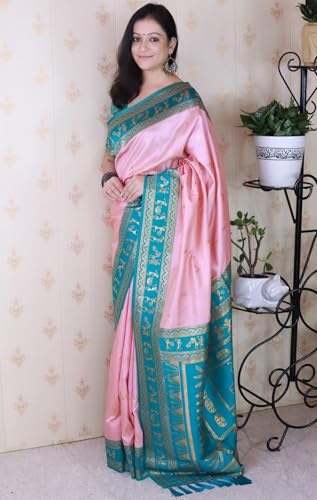 Image of SGF11 Women's Kanjivaram Pure Soft Silk Saree With Unstitched Blouse Piece