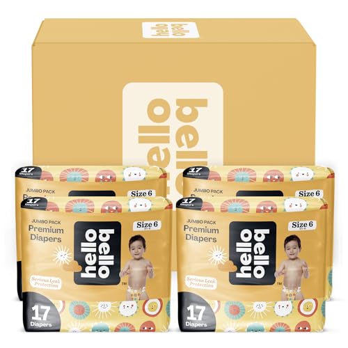 Hello Bello Premium Diapers Size 6 68 Count Disposable Extra-Absorbent and Hypoallergenic Baby Diapers with Snug and Comfort Fit Sunnyside Up Pattern Value Pack