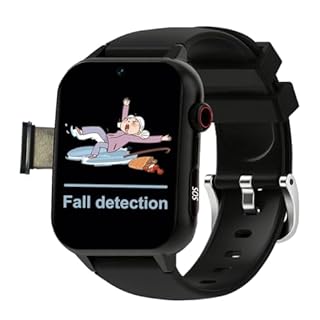 VCYEX Orologio Salvavita Per Anziani, Con Rilevamento Delle Cadute, Videochiamata HD E GPS SOS, Per Alzheimer, Smartwatch Da Polso Per AnzianiBlack,1.96 * 1.57 inch