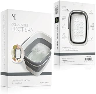 Mantello Collapsible Foot Bath Foot Soaking Tub | Portable Foot Spa Pedicure Bowl | Large Basin to Soak & Wash Feet | Folding Bucket with Carry Handle | White & Grey, Blue, Green [White & Grey]