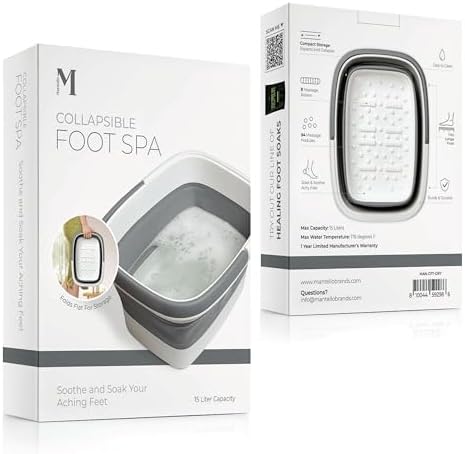 Mantello Collapsible Foot Bath Foot Soaking Tub | Portable Foot Spa Pedicure Bowl | Large Basin to Soak & Wash Feet | Folding Bucket with Carry Handle | White & Grey, Blue, Green [White & Grey]