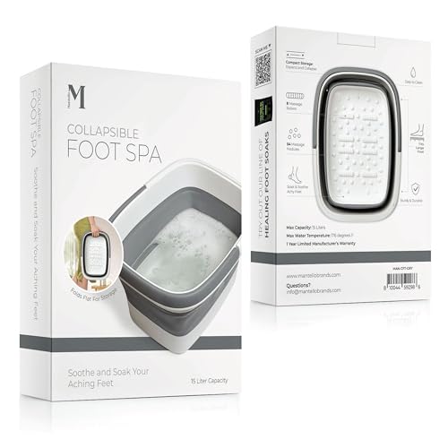 Mantello Collapsible Foot Bath Foot Soaking Tub | Portable Foot Spa Pedicure Bowl | Large Basin to Soak & Wash Feet | Folding Bucket with Carry Handle | White & Grey, Blue, Green [White & Grey]