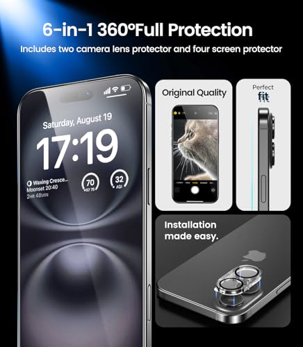 Image of EZ-GLAZ-4 Pack for iPhone 16 Screen Protector[6.9 inch] 9H+ Hardness Shatterproof Long Durable Tempered Glass Film with Flawless Fit Box, UV-enhanced adhesive, Scratch Resistant