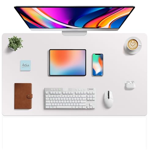 Image of Aothia Faux Leather Desk Mat - Large Mouse Pad, Non-Slip PU Leather Blotter, Waterproof Writing Surface for Office and Home (Pale Lavender White, 40 inch x 24 inch)