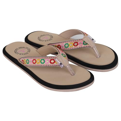 Image of Dashny Women's Comfortable Flip Flops | Soft Cushioned Footbed | Lightweight Anti-Skid Sole | Embroidered Toe Post Slippers | Comfortable Indoor & Outdoor Footwear