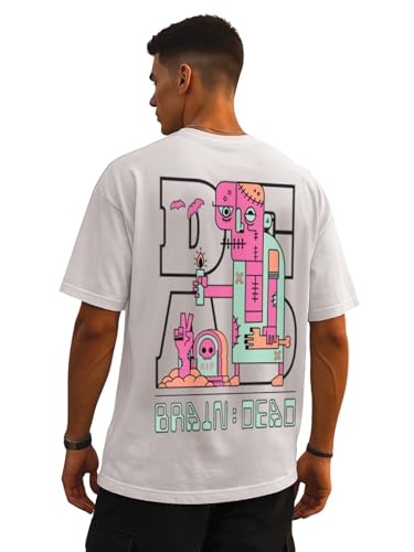 Image of Veirdo Pure Cotton Oversized Loose Fit Drop Shoulder Graphic Printed Men's Half Sleeve T-Shirt (Sizes: S to 2XL)