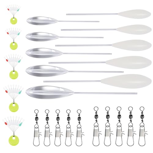 CATELL Sbirolino zestaw 25 sztuk, 5 szt. splecionych Spirolino, pływające, 6 g, 8 g, 10 g, 15 g, 20 g, 10 g, 20 g i 10 potrójnych krętlików, 5 rozmiarów, zestaw do wędkowania Spirolino