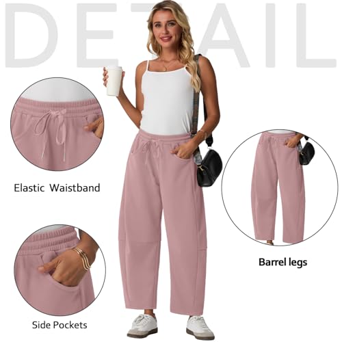 Lepunuo Barrel Sweatpants Women Casual Baggy Elastic Waisted Pants Wide Leg Gym Trousers with Pockets