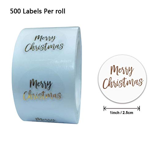 RUZYY Labels Sticker, 500Pieces Round Transparent Merry Christmas Stickers Envelope Gift Cards Seal Label