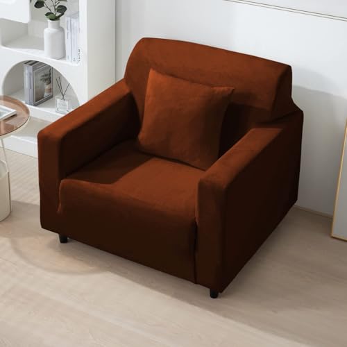 Image of HOKIPO 200 GSM Premium Velvet Sofa Cover 1 Seater Fully Covered, Rustic Brown (NEW-AR-4736-RBR)