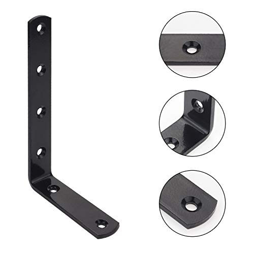 Sutemribor Corner Brackets 5 Inch X 3 Inch, Shelf Bracket Heavy Duty Black Steel L Corner Brace, Right Angle Shelf l Shaped Brackets, Metal Hinges for Furniture Shelves, 8 PCS