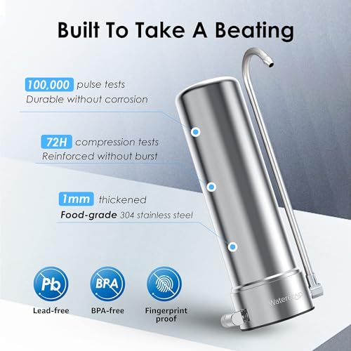 Image of Waterdrop CTF-01 Water Filter for Sink Faucet, 5-Stage Stainless Steel | Reduces Heavy Metals and 99% Chlorine, NSF /ANSI 42 Certified Countertop Water Filter System, 16000 Gallons, 2 Filters