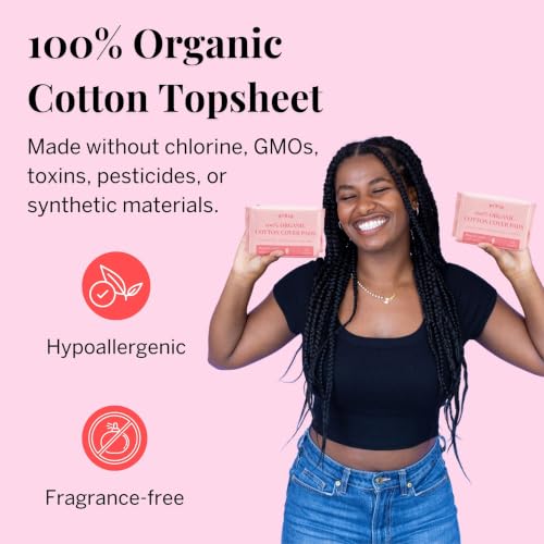 Image of Pixie Organic Cotton Ultra Thin Pads with Wings for Women - Leak-Proof & Moisture-Wicking for Feminine Care - Compostable, Unscented Menstrual Pads - Regular Absorbency - 24 Count