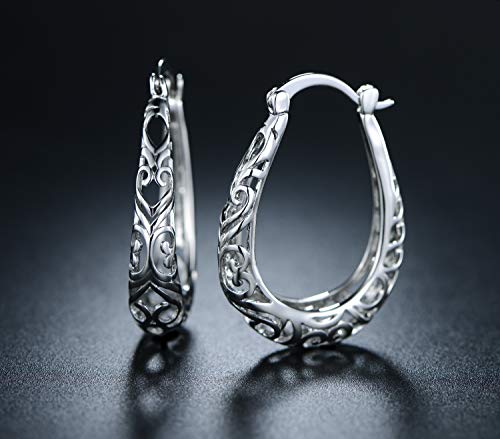Barzel 18K White Gold Plated Filigree Hoop Earrings (White Gold) #TOP3