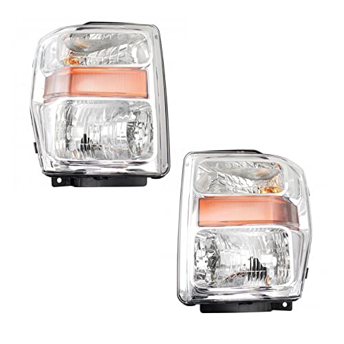 Image of TRQ Headlight Assembly Set FO2502243 FO2503243 Compatible with 2008-2010 Ford F-250 Super Duty F-350 Super Duty