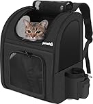 pecute Cat Carrier Dog Backpack, Portable Breathable Cat Backpack with Front Opening, Mesh Window and Pockets, Airy Space Great For Carrying Puppy Dogs Cats to Travel, Black