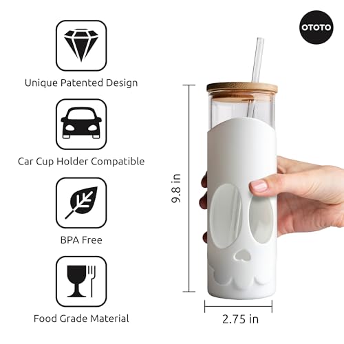 OTOTO-NEW-Bonesy-Glass-Tumbler-with-Straw-and-Lid-17oz-Cute-Glass-Water-Bottle-Tumblers-Goth-Accessories-Spooky-Gifts-Halloween-Skull-Glass-Cup-with-Lid-and-Straw-Goth-Gift-White OTOTO NEW Bonesy Glass Tumbler with Straw and Lid 17oz Cute Glass Water Bottle Tumblers Goth Accessories Spooky Gifts Halloween Skull Glass Cup with Lid and Straw Goth Gift White