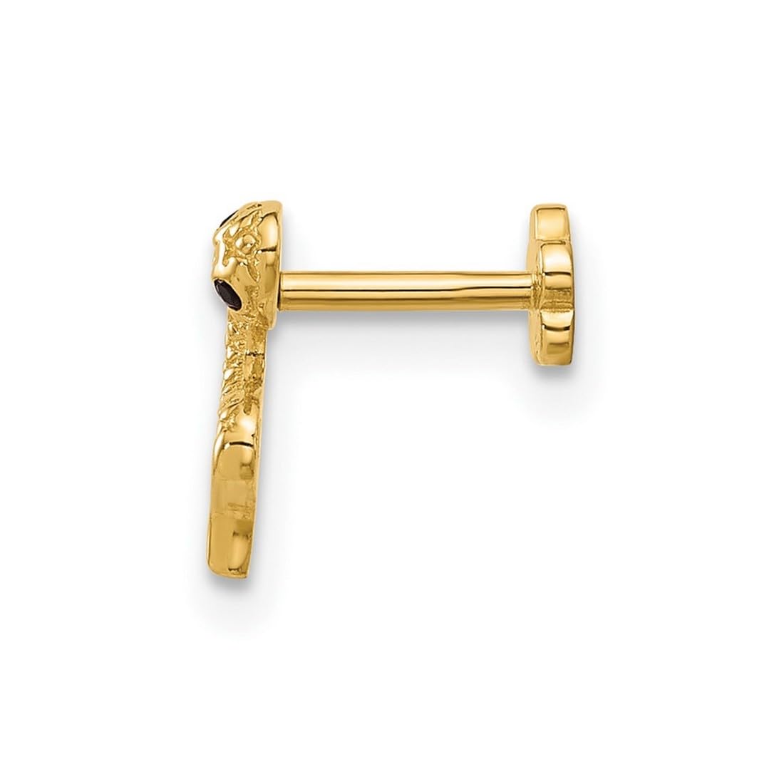 Körper-Piercing für Damen, 14 Karat massives Gelbgold, 18 Gauge, polierter schwarzer Zirkonia, simulierter Diamant, Schlangen-Knorpel, Körperschmuck