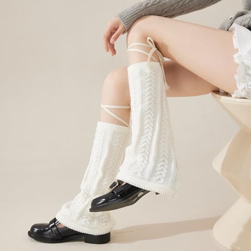 YELAIVP Kawaii Leg Warmers Y2K Knit Lace up Leg Warmers Cute Japanese Harajuku Lolita Leg Warmers for Women Girls4